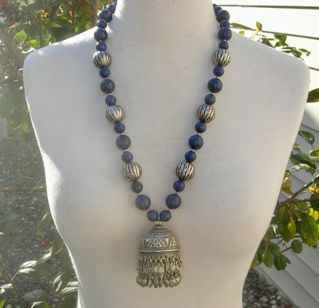 Maharani Beauty, Indian or Afghan Jumpka Silver Metal Pendant, Lapis ...
