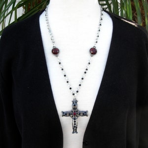Black Goth Rhinestone & Red Cross, Fancy Rhinestone Chain, Blood Red Connectors, Fancy Blood Red Earrings, Necklace Set by SandraDesigns