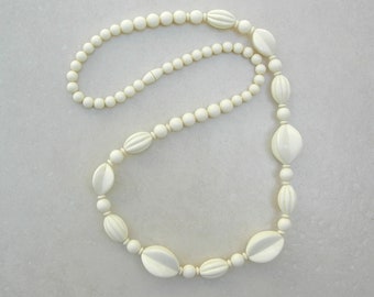 Creamy Whites, Unusual-Shaped Graduated Vintage Lucite Beads, 28" Long, Vintage Necklace, SandraDesigns