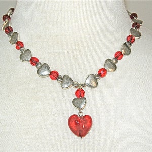 Hearts Galore Sterling Silver Hearts, Focal Glass Heart & Red Crystal Beads, 16 Necklace by SandraDesigns image 3