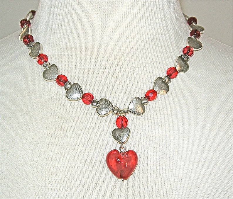 Hearts Galore Sterling Silver Hearts, Focal Glass Heart & Red Crystal Beads, 16 Necklace by SandraDesigns image 3