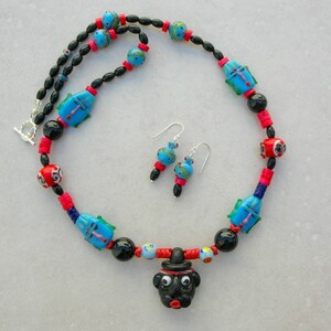 Many Humorous Glass Face Beads, Onyx, Dyed Howlite, from the Faces Collection, Necklace Set by SandraDesigns