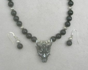 Japanese "Hannya" Oni (Demon) Mask, Stainless Steel Pendant, 18" Unisex Statement Necklace by SandraDesigns