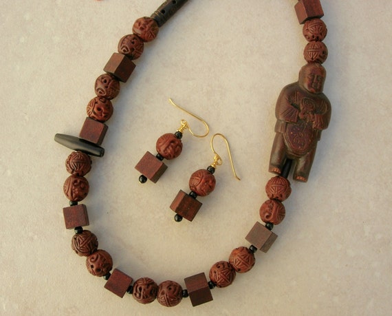 Mendicant Wood Buddhist Monk Necklace, Square Wood Beads & Carved Chinese  Wood Beads, Ethnic Organic Buddhist Necklace Set by Sandradesigns -   Canada