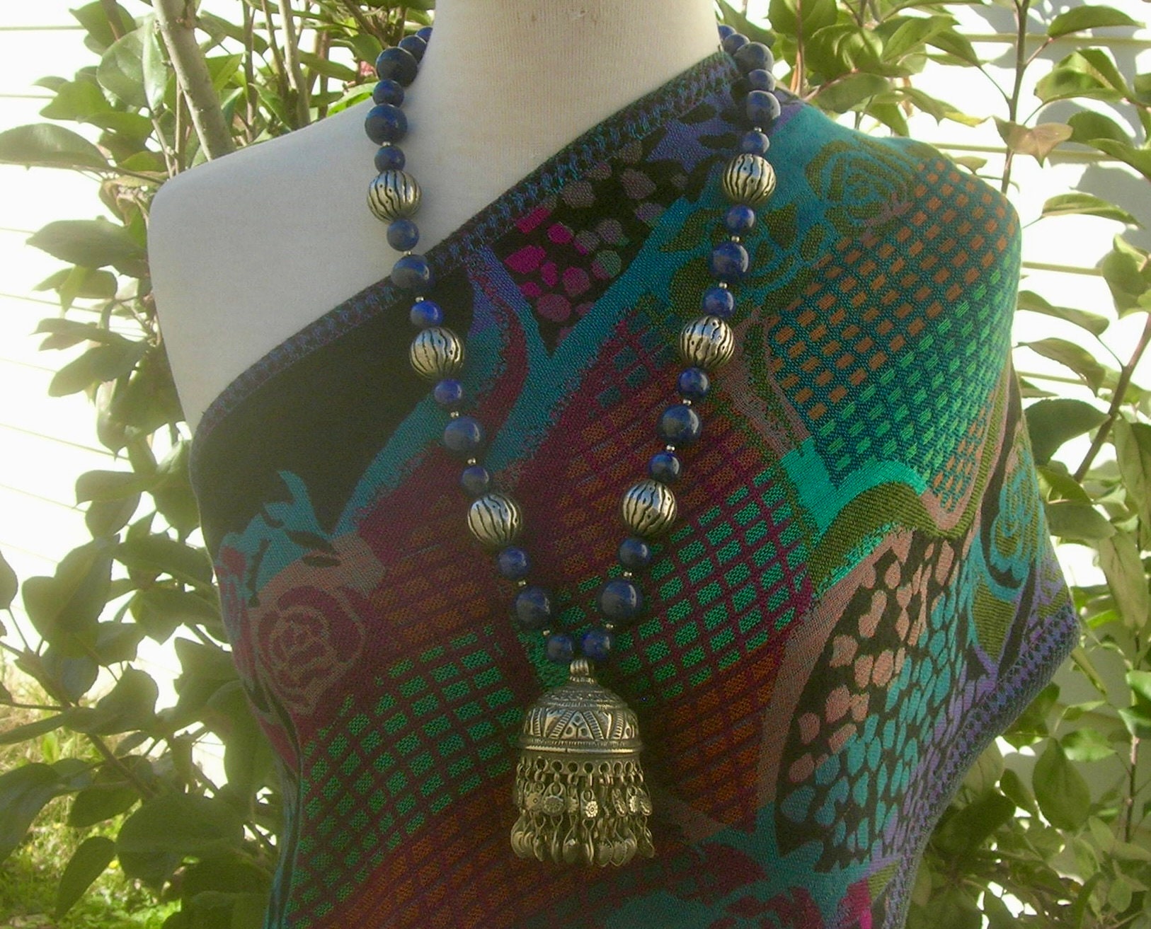 Maharani Beauty, Indian or Afghan Jumpka Silver Metal Pendant, Lapis ...