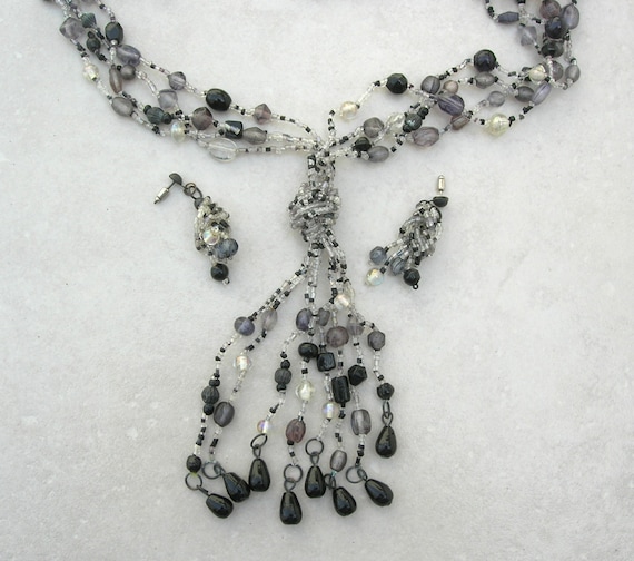 Collier Pendentif Perles De Verre Multicolores + Boucles D'oreilles Assorties