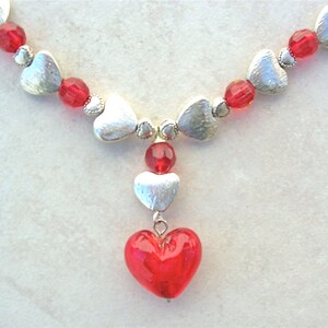 Hearts Galore Sterling Silver Hearts, Focal Glass Heart & Red Crystal Beads, 16 Necklace by SandraDesigns image 1