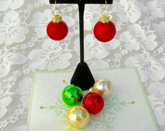 1 Pair Christmas Bulb Earrings, 3 Available Colors - Red, Green, or Silver, Christmas Gift, Holiday Earrings by SandraDesigns