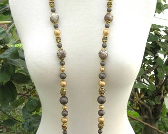 VERY LONG Versatile Necklace Set, Faux Pearls & Organic Beads, Wear it 3 Ways, Redesigned Vintage Necklace Set by SandraDesigns