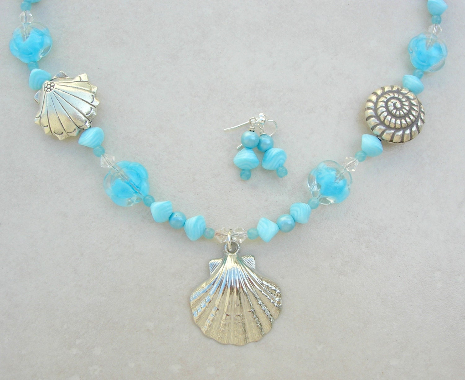 Beachcomber Silver Sea Shells Pearls & Old Glass Aqua Beads - Etsy