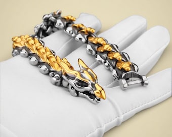 Viking Dragon Bone Bracelet — Titanium Steel Norse Warrior Chain for Men, Punk Mythology Statement Jewelry