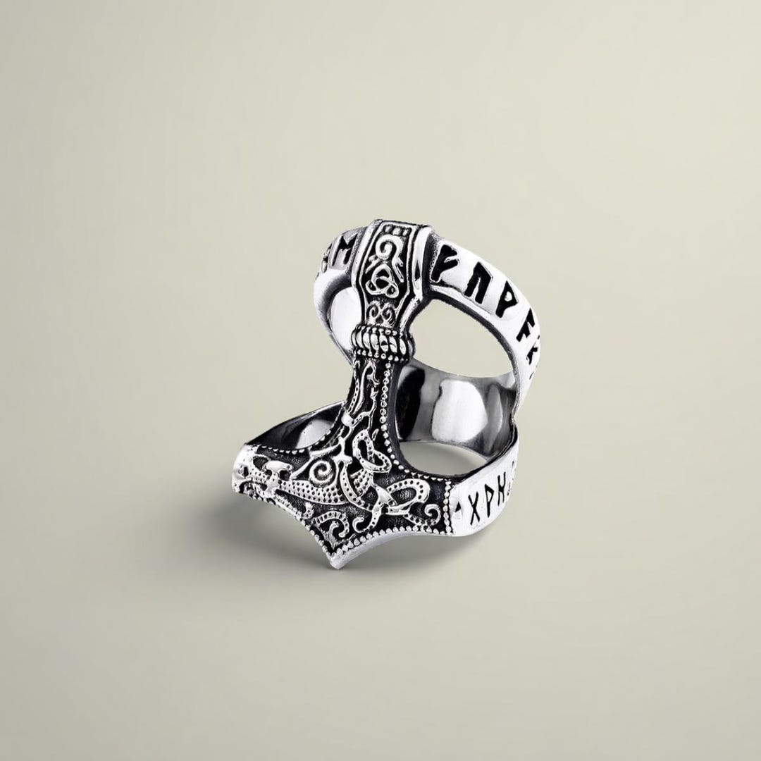 Nordic Viking Hammer Ring, Stainless Steel Norse Jewelry, Mjolnir ...