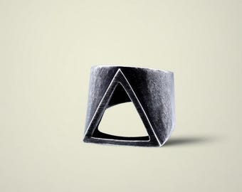 Hollow Triangle Titanium Steel Ring, Geometric Minimalist Men’s Jewelry, Statement Ring, Custom Engraved Ring, Open or Solid Triangle