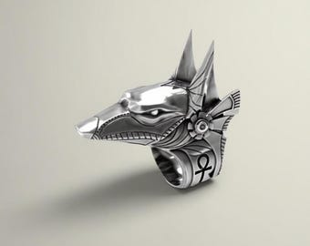 Anubis God of Death Ring, Ancient Egyptian Mythology Titanium Steel Ring, Custom Engraved Available
