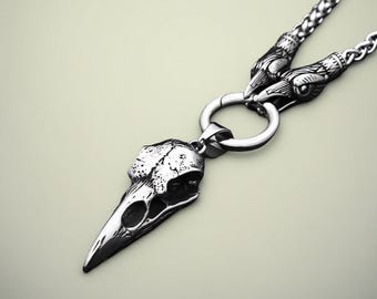 Colar com Pingente de Crânio de Corvo Viking, Joia Nórdica em Aço Inoxidável, Amuleto com Símbolo de Odin, Colar Gótico Nórdico Masculino