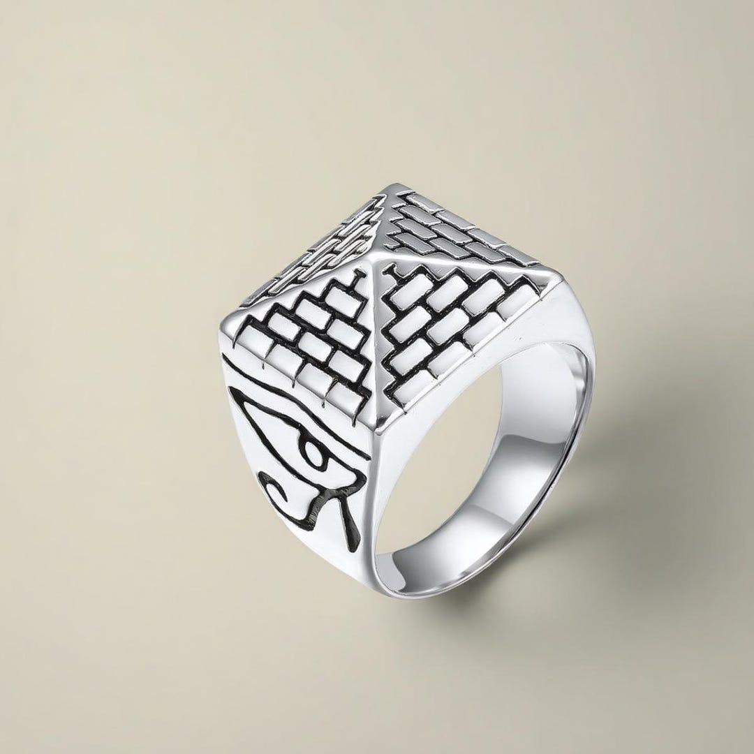 Titanium Steel Egyptian Pharaoh Pyramid Ring With Eye of Horus, Gothic ...