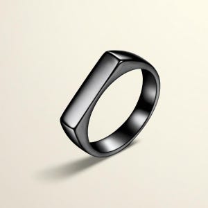 Minimalist Bar Signet Ring, Stainless Steel Geometric Ring, Modern Clean Band, Minimal Spirit Jewelry, 4 Colors, Custom Engraved Options