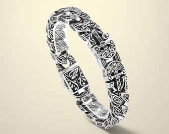 Vintage Egyptian Ankh Bracelet for Men, Pharaoh Cross Stainless Steel Bracelet, Ancient Egypt Symbol Jewelry, Distressed Cast Biker Bracelet