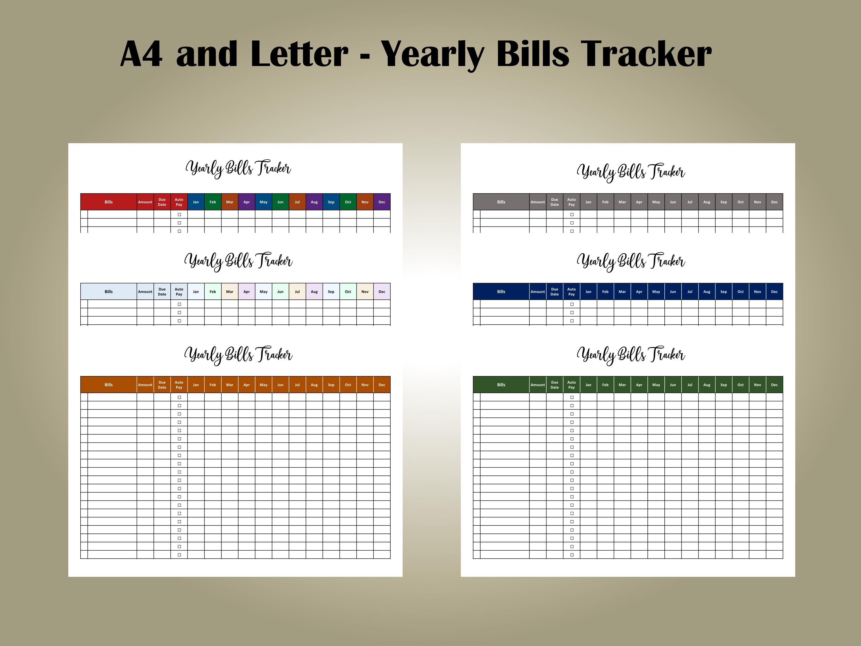 Printable Monthly & Yearly Bill Payment Tracker Organizer a Perfect ...