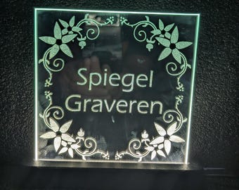 Gravierter Spiegel 15 x 15 cm mit individuellem Aufdruck