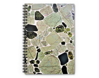 Terrazzo Pattern Green Vintage Maps Notebook | Lined Pages Pouch in Back for Small Items | Dream Ideas Notes School Writing Dreams Journal