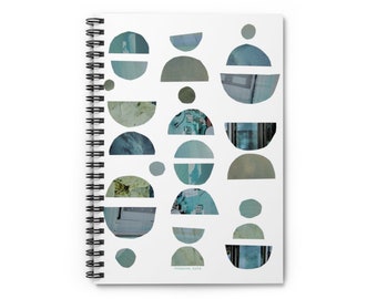 Minimal Boho Modern Mid Century Pattern | Aqua Teal Bowls Mountains Suns Design | Notebook Journal Lined Pages | Writing Dreams Ideas