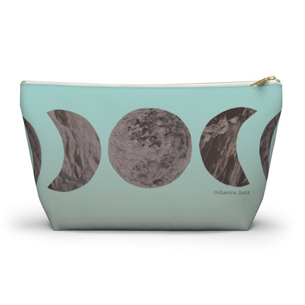 Boho Moon Phases Ombre Pouch, Large 12", Small 8", Canvas | Witch Tools Crystals Spells Tarot Cards Makeup Stash Pencil Travel Bag Purse