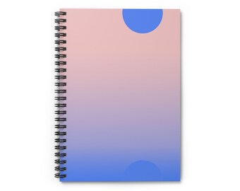 Spiral Notebook, Pink Blush, Blue, Ombre, Sunset, Moonrise, Stylish, Modern, Minimal, Dream Diary, Gratitude Journal, Lined Pages