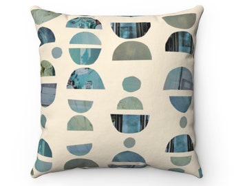 Unique Mid Century Teal Half Circles Pillow | Eclectic Modern Minimal Geometric Abstract Pattern | Housewarming | Square  14" 16" 18" 20"