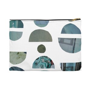 Minimal moderne Eklektizistische Reißverschlusstasche | Aqua Teal Blau Halbe Kreise Punkte | Bleistifte Stash Würfel Makeup iPad Notebook Tarot Karten Reisetasche