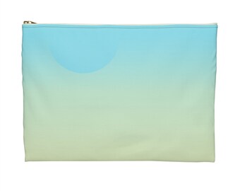 Pouch, Pastel Yellow and Aqua, Ombre, with Sunset, Moonrise Minimal and Modern Design, Great for Makeup, as a Daily Clutch or Notebook bag