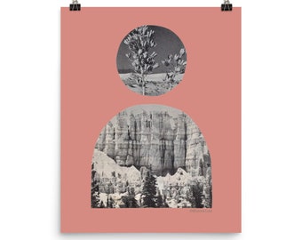 Print Minimal Desert Portal Bohemian Modern Vintage Aesthetic Landscape Art | Vintage Photo Rocks Flowers Blush Burnt Coral Wall Decor