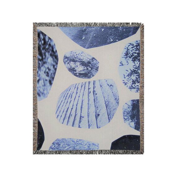 Modern Crystal Throw Blanket Woven Blue Tan Vintage Vibe Gems Stones Rocks Shells Leaves Modern Boho by Leora Lutz Etsy Canada