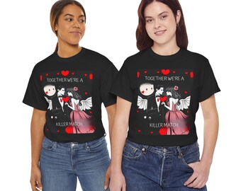 Horror Themed Couples Valentine's Day T-Shirt, Unisex Heavy Cotton Tee, Halloween Matching Shirts, Scary Love Gift, Goth Couple Outfit