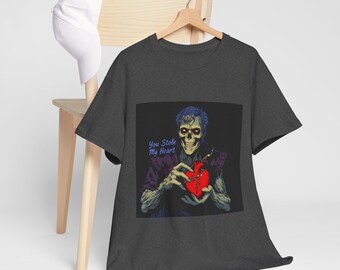 Horror Valentine's Unisex Tee, Stole My Heart T-Shirt, Graphic Tee Shirt, Gothic Valentine's Top, Scary Love Tee
