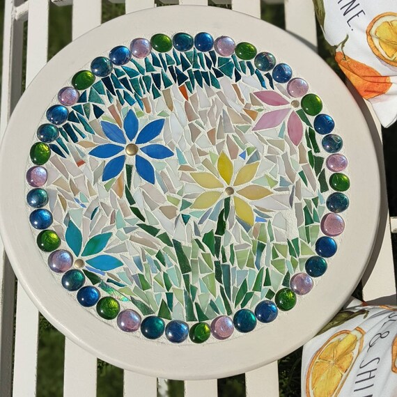 Mosaic Lazy Susan Flowers Two Etsy