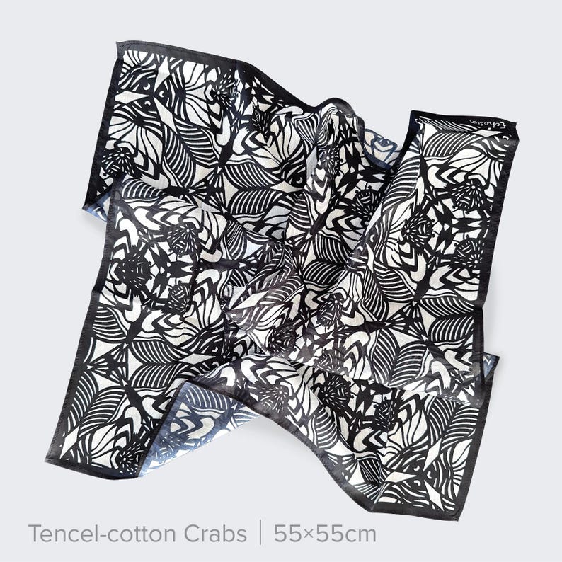 Foulard artistique découpé dans du papier | Echarpes en mousseline de soie et coton tencel, objet d'art à porter inspiré de la nature, accessoire de mode artistique TencleCottCrab21.6”