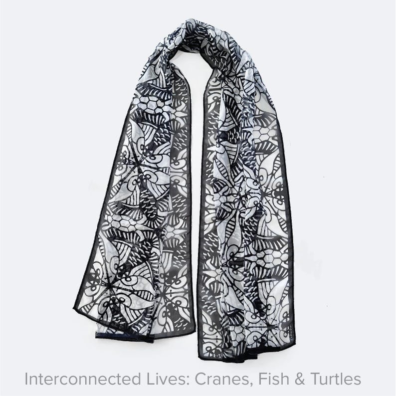 Foulard artistique découpé dans du papier | Echarpes en mousseline de soie et coton tencel, objet d'art à porter inspiré de la nature, accessoire de mode artistique image 4