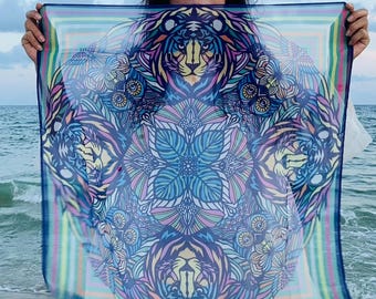 Paper-Cut Art Scarf | Chiffon & Tencel Cotton Scarves｜Nature-Inspired Wearable Art｜ Artistic Fashion Accessory