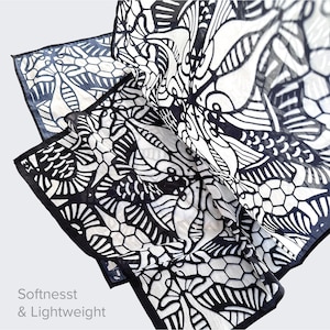 Foulard artistique découpé dans du papier | Echarpes en mousseline de soie et coton tencel, objet d'art à porter inspiré de la nature, accessoire de mode artistique image 9