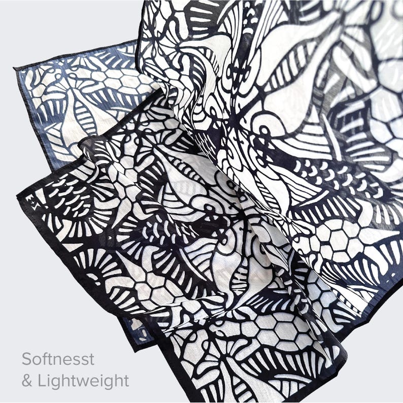 Foulard artistique découpé dans du papier | Echarpes en mousseline de soie et coton tencel, objet d'art à porter inspiré de la nature, accessoire de mode artistique image 9