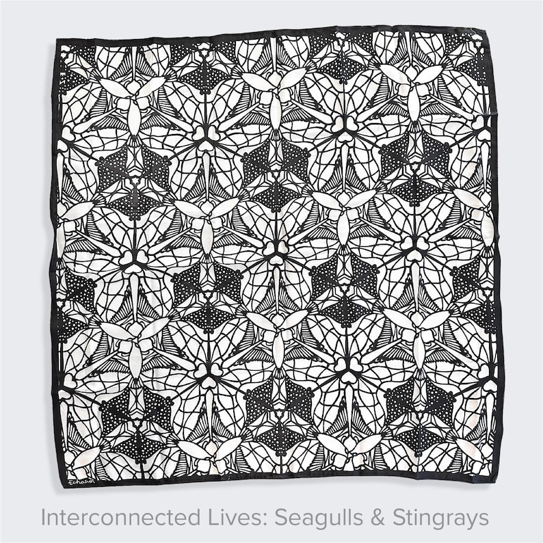 Foulard artistique découpé dans du papier | Echarpes en mousseline de soie et coton tencel, objet d'art à porter inspiré de la nature, accessoire de mode artistique ChiffonOcean27.5”
