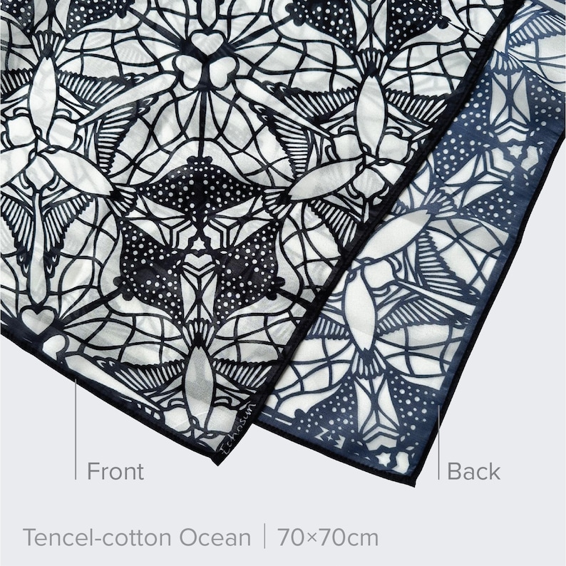 Foulard artistique découpé dans du papier | Echarpes en mousseline de soie et coton tencel, objet d'art à porter inspiré de la nature, accessoire de mode artistique TencelCottOcean27.5”