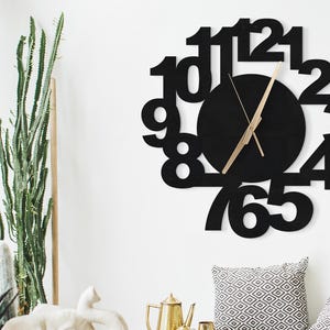 Numerals Wall Clock,Modern Wall Clock,Retro Wall Clock,Laser Cut Clock,Black Wall Clock,Oversized Wall Clock, Housewarming Gift