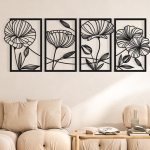 Poppy Flowers 4 Panel Metal Wall Art | Poppy Flowers Metal Decor, Metal Flowers Sign, Unique Wall Deco,Flower Metal Art,Poppy Flowers Decor
