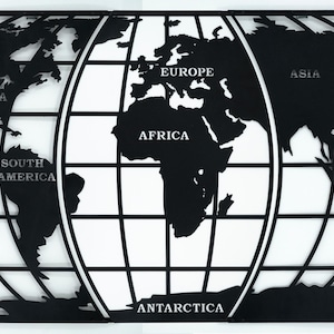Metal Continents World Map with Compass, Metal World Map Decor, World Map Sign, Compass World Map, World Map Metal Wall Art, Compass Sign