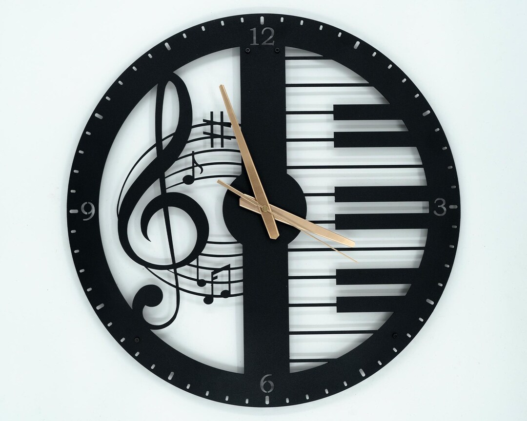 Musical Notes and Piano Keys Wall Clock, Musical Note Sign, Piano Wall ...