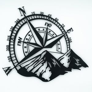 Compass Wall Hanging, Metallic Wall Art, Mountain Artwork, Metallic Compass, Adventure Gifts, Living Room Wall Art, Mothers Day Gifts
