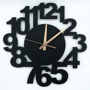 Numerals Wall Clock,Modern Wall Clock,Retro Wall Clock,Laser Cut Clock,Black Wall Clock,Oversized Wall Clock, Housewarming Gift