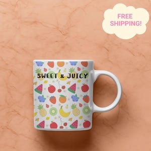 Cute Fruits Aesthetic Mug Funny Saying Coffee Lovers Gift Idea Trendy Strawberry Cherry Fruit Design Gift for Fruit Lovers